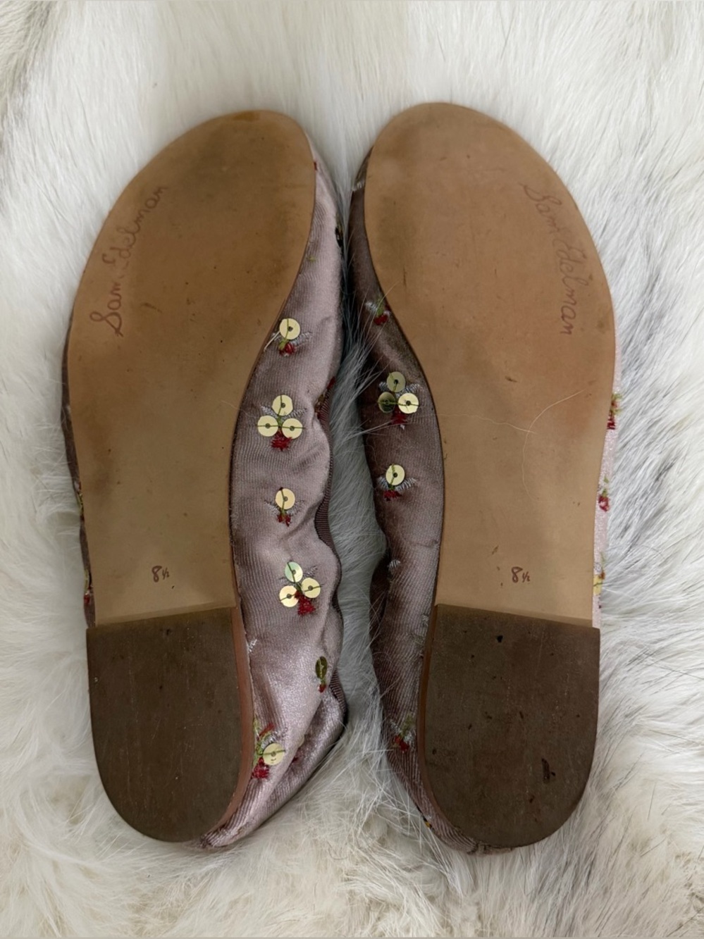 Sam Edelman Dusty Rose Pink Velvet Ballet Flats Floral Sequins 8.5 WORN ONCE - Picture 5 of 7